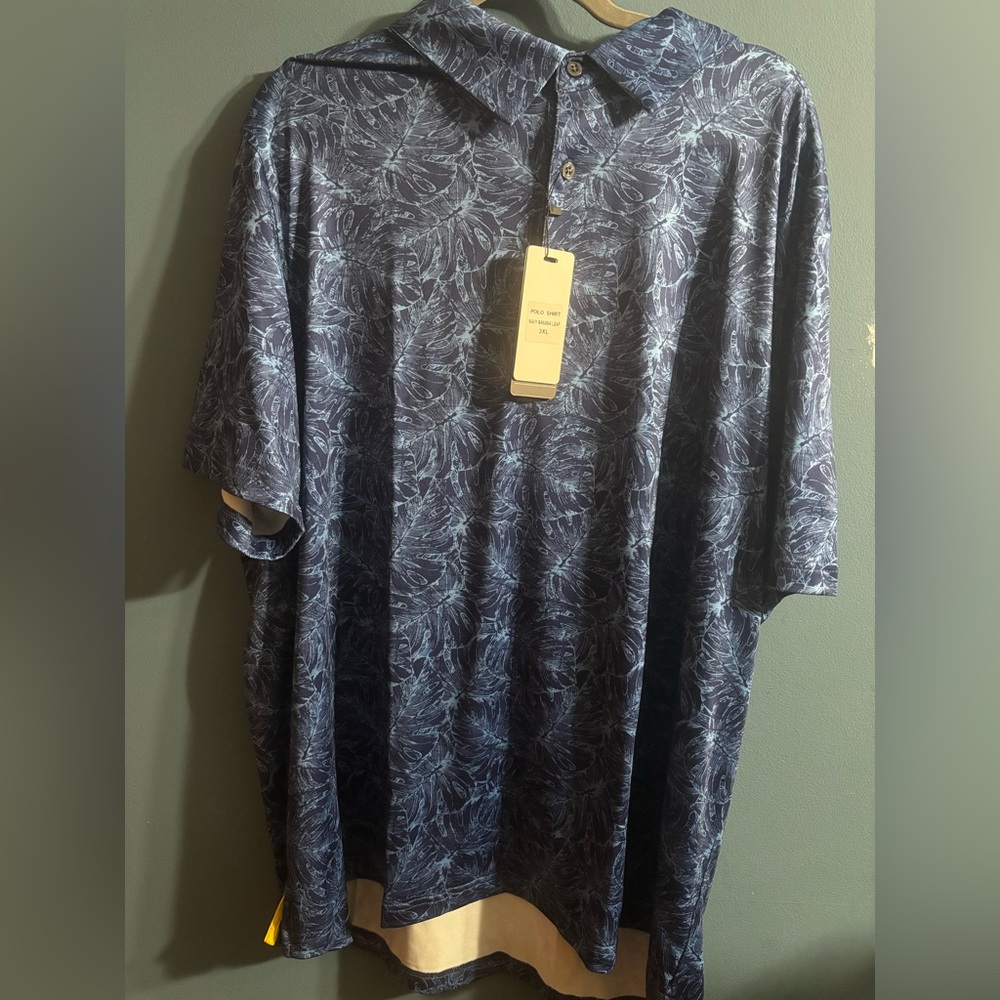 Men's Navy Leaf-Print Polo Shirt
